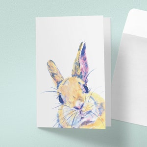 Yellow bunny stationery cards, handmade watercolor. Whimsical art. Rabbit lover gift.