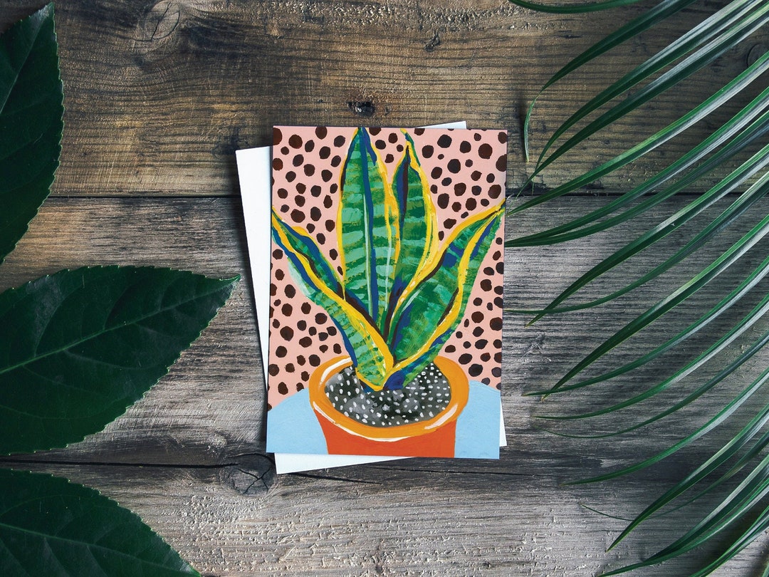 Snake Plant With Pink Polka Dot Background Stationery Cards, Handmade ...