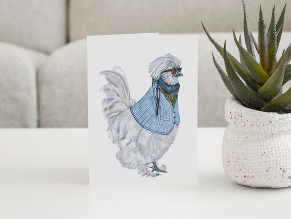 Silkie White Rooster Stationery Cards Handmade Watercolor. | Etsy