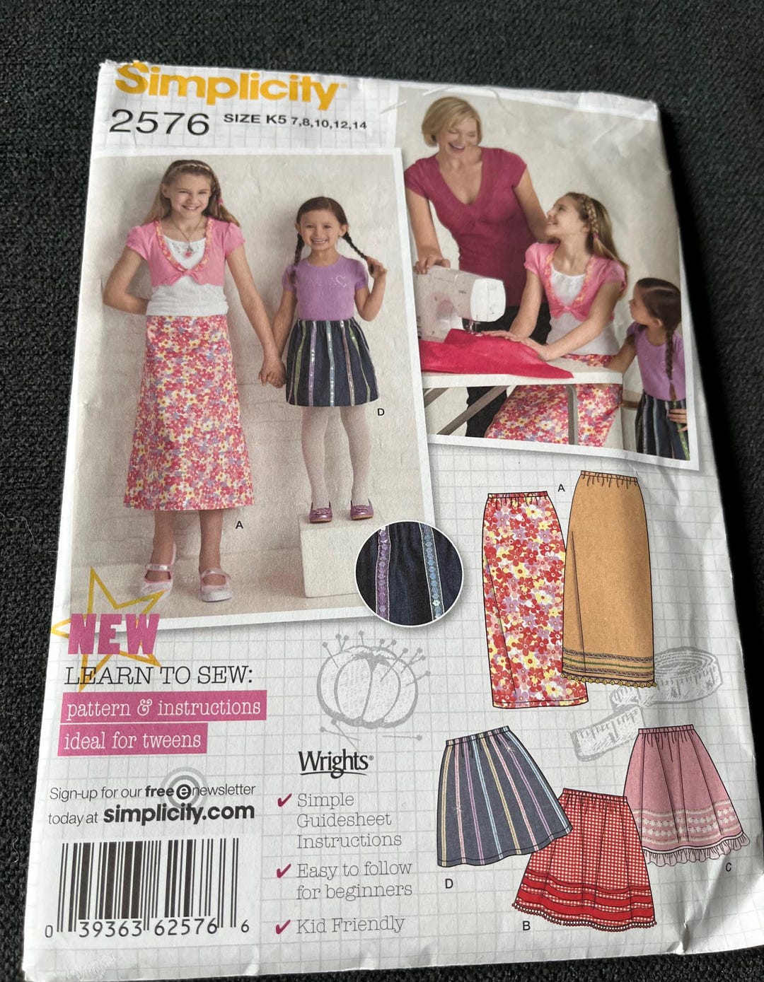 2009 Simplicity Learn to Sew Pattern 2576 Girls' Skirts Sz 7-8-10-12-14 ...