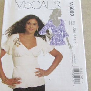 2009 McCall&#39;s Pattern M5809 Misses&#39; Tops & Belt Sz 4-6-8-10-12 UNCUT