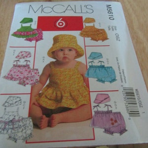 2008 McCall&#39;s Pattern M5610 Infants&#39; Top Panties Hat Sz S-M-L-XL Uncut