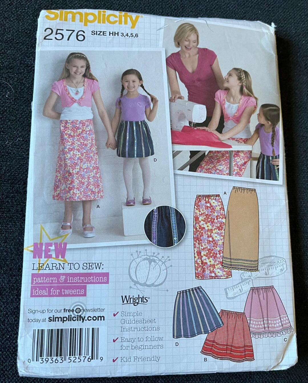 2009 Simplicity Learn to Sew Pattern 2576 Girls' Skirts Sz 3-4-5-6 ...