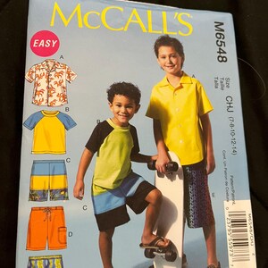 2021 Easy McCall's Pattern M6548 Chidren's/Boys Shirt Top Shorts Sz 7-14 Uncut