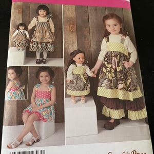 2012 Simplicity Sarah Rose Pattern 1791 Child&#39;s Dress Pants+ 18&quot; Doll Dress Sz 3-8 Uncut