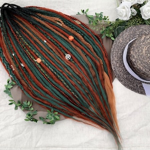 Celtic Herbalist | handmade custom made dreadlocks extensions | synthetic or wool dreads | partial or full | Blonde Honey Red Wine Copper