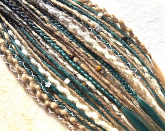 Forest Feeling synthetic dreads custom made handmade in Blonde Brown and Green