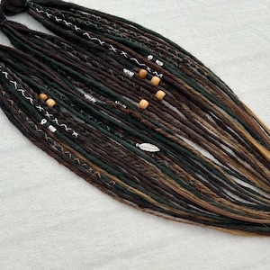 Dark Nature | custom made dreadlocks extensions | synthetic dreads | partial or full sets | Brown Pecan Seagreen Darkbrown