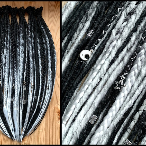 Moon Daughter | SE or DE smooth dreadlocks extensions | synthetic dreads | partial or full sets | Black white witchcraft witch