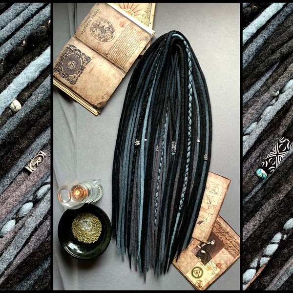 Apprenti alchimiste | extensions de dreadlocks | dreadlocks en laine dreads en laine non synthétique noir gris bleu gris foncé bleu clair foncé