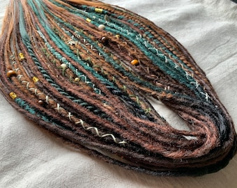 Dark Woods handmade synthetic dreads custom made dreadlocks extensions in brown and green colors