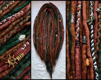 Natural Herbalist | dreadlocks extensions | woll dreadlocks wool dreads no synthetic brown red darkred green olive copper