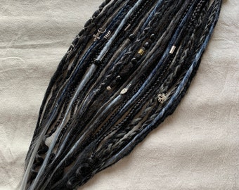 Aprendiz de Alquimista | extensiones de rastas | rastas rastas de lana o sintéticos negro gris azul gris oscuro azul claro oscuro