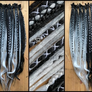 Fallen Angel | crochet custom made dreadlocks extensions | CROCHET synthetic dreads | goth black white ombre