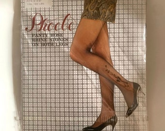 Vintage Phoebe Black Fashion Sheer Rhinestone Pantyhose One Size