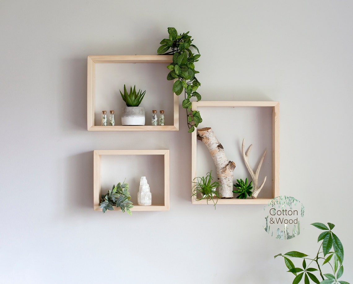 Set of Floating Rectangle Shelves. Solid Wood Shelves. Crystal Etsy