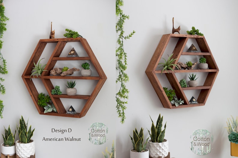 HEXAGON Floating Shelf, 21x18x3.5 , HONEYCOMB, Solid Wood Shelf, Hexagon Crystal Shelf, Essential oil shelf, Succulent shelf image 3