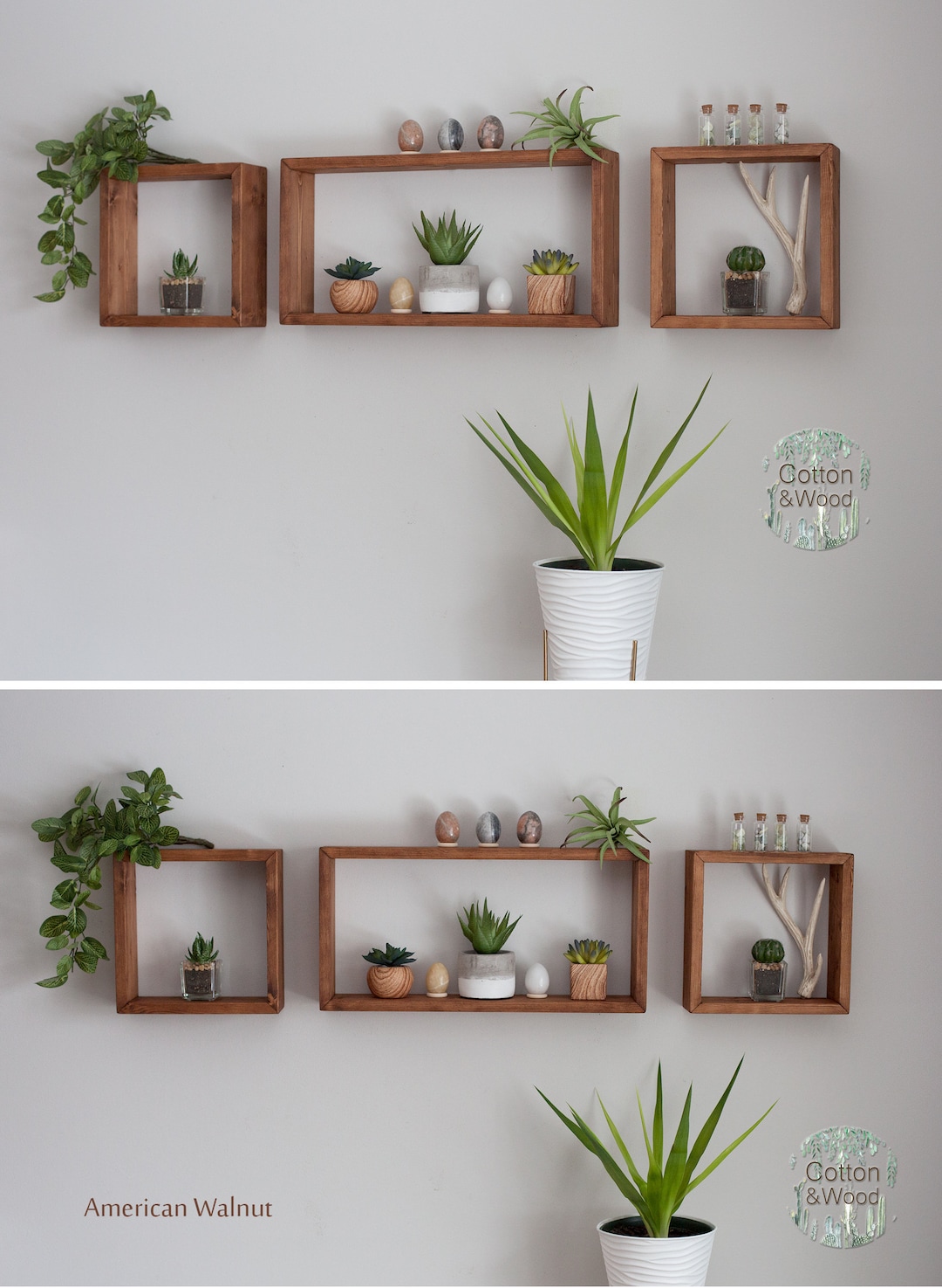 SET of 3 , Square Floating Shelves 9x9& Rectangle Shelf 18x9 . Solid