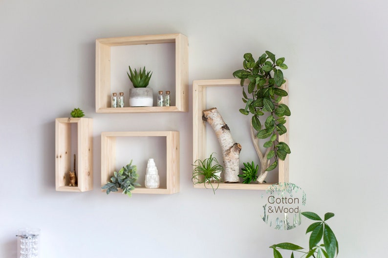 Set of Floating Rectangle Shelves. Solid Wood Shelves. Crystal Etsy