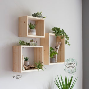Set of Floating Rectangle Shelves.  Solid Wood Shelves. Crystal shelf. Essential Oil Shelf. Succulent Shelf. Modern Boho shelf