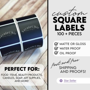 Square Labels - Custom Printed with Your Image - 2" Matte or Gloss Stickers on a Roll - FREE SHIPPING - Free Proofs - Waterproof