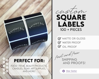 Square Labels - Custom Printed with Your Image - 2" Matte or Gloss Stickers on a Roll - FREE SHIPPING - Free Proofs - Waterproof