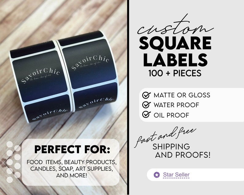 Square Labels Custom Printed with Your Image 2 Matte or Gloss Stickers on a Roll FREE SHIPPING Free Proofs Waterproof image 1