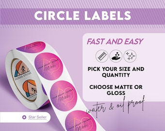 Labels on a Roll with Your Logo or Image | Matte or Glossy | Circle BOPP Stickers | Free Shipping | Choose your size | Laminated Waterproof