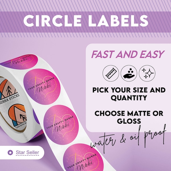 Labels on a Roll with Your Logo or Image | Matte or Glossy | Circle BOPP Stickers | Free Shipping | Choose your size | Laminated Waterproof