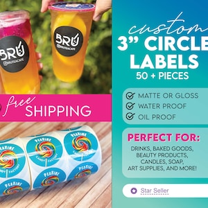 3 Inch Circle Labels - Custom Stickers with Your Image - FREE SHIPPING - Waterproof, Oilproof, Matte or Gloss - Your Logo or Design