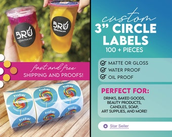 3 Inch Circle Labels - Custom Stickers with Your Image - FREE SHIPPING - Waterproof, Oilproof, Matte or Gloss - Your Labels, Printed Fast!