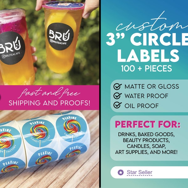 3 Inch Circle Labels - Custom Stickers with Your Image - FREE SHIPPING - Waterproof, Oilproof, Matte or Gloss - Your Labels, Printed Fast!