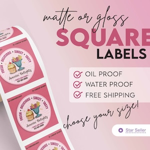 Square Labels Printed With Your Logo - Choose Your Size | Matte or Gloss | Oil and Water Resistant | Custom Stickers for Small Business