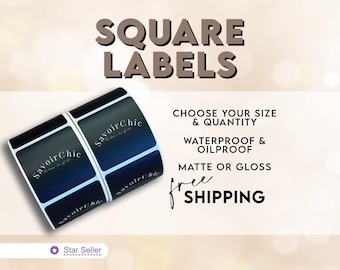 Square Labels Printed with your Logo or Design | Waterproof and Oilproof