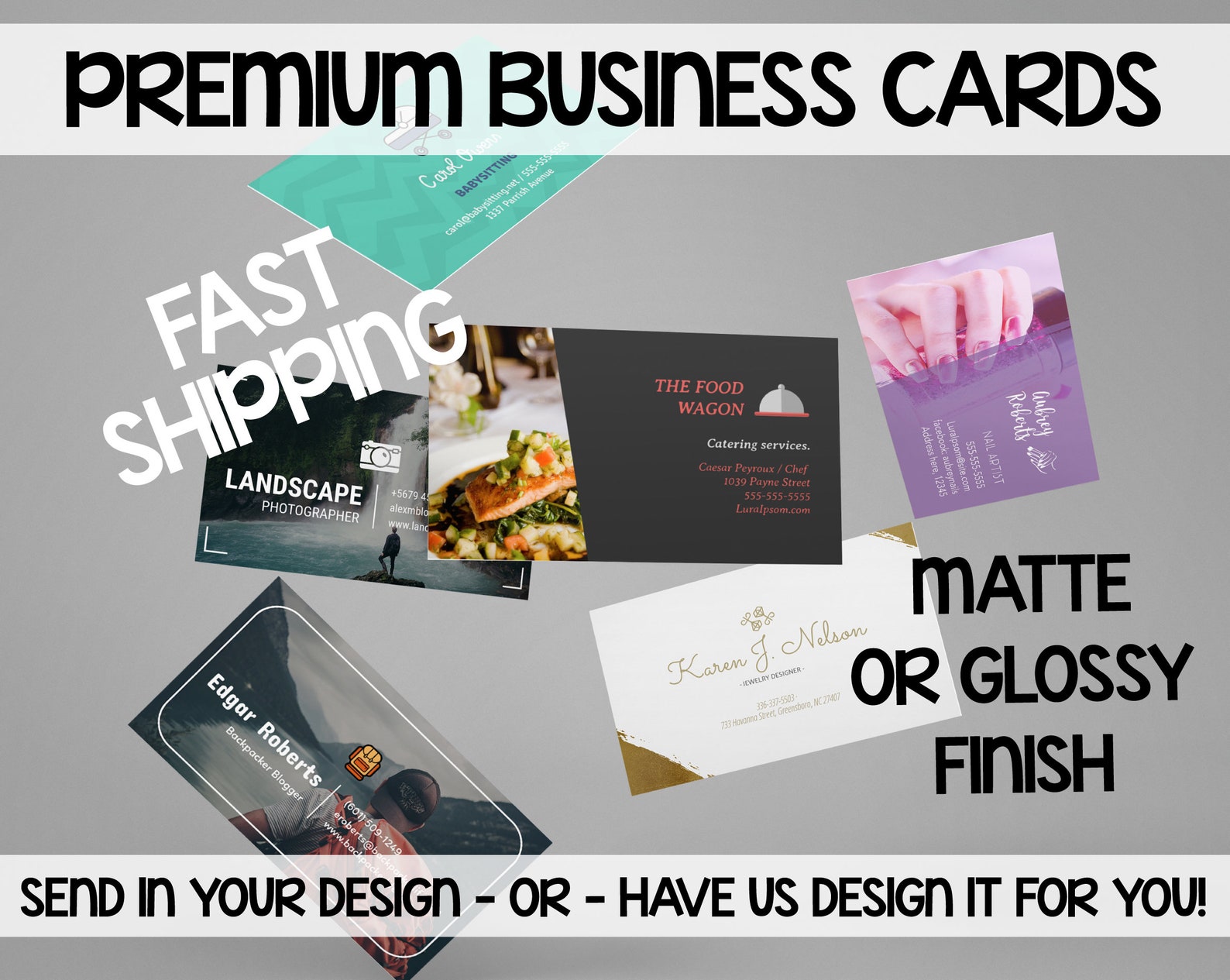 Business cards printed on premium quality stock and custom Etsy
