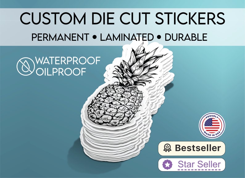 Custom Waterproof and Permanent Die Cut Stickers | Printed with Your Logo or Image | Laminated Extra Durable | Made in USA | Permanent 