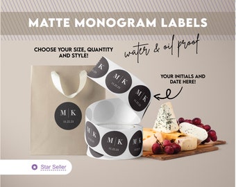 Monogram Wedding Labels | Choose your Size and Quantity | Soft Matte Finish | Waterproof and Oilproof | Event Stickers | Initials Custom