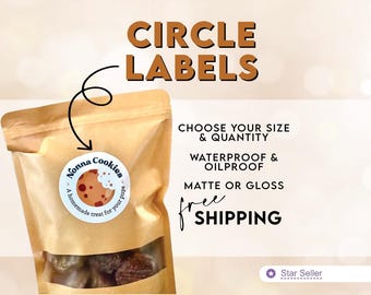 Circle Labels on a Roll | Waterproof and Oilproof | Choose your Size and Quantity per Image