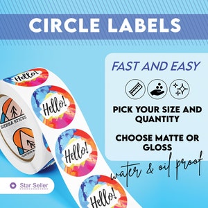 Labels - Choose Your Size | 2" or 3" Circle | Matte or Glossy Laminate | Oil and Water Resistant | Free Shipping | Small Business Stickers