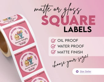 Square Labels Printed With Your Logo - Choose Your Size | Matte or Gloss | Oil and Water Resistant | Custom Stickers for Small Business