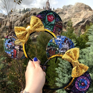 Beauty and The Beast Ears, Stained Glass Ears, Belle Ears, Belle Mouse Ears, Beauty and The Beast Mouse Ears, Beauty and The Beast Mickey