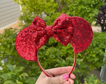 Red Sparkle Mouse Ears, Red Sequin Mickey Ears, Red Sparkle Mickey Ears, Red Sparkle Minnie Ears, Red Sequin Minnie Ears, Red Sparkle Ears