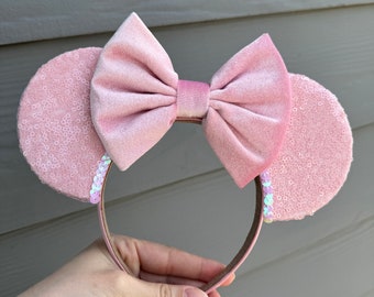 Pink Sequin Ears, Pink Sparkle Mouse Ears, Pink Sequin Mickey Ears, Pink Sparkle Mickey Ears, Pink Sparkle Ears, Millennial Pink Mouse Ears