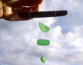 Green Sea Glass Suncatcher: Handmade Canadian Driftwood Mobile