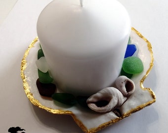 Scallop candlestick, Scallop tray for jewel, Scallop decoration, Sea glass or beach stone