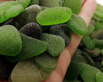 Verre de plage vert authentique, Mélange de pièce moyenne et large, du Québec