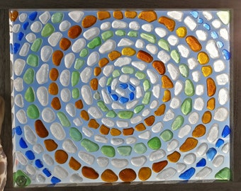 Cadre verre de plage naturelle, Mosaique spirale multicolore