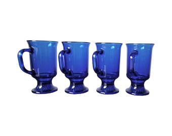 Vintage anchor hocking glassware set of 4 glass tumblers, Midcentury glassware, MCM, cobalt blue, drinkware,Christmas,  Christmas dining,