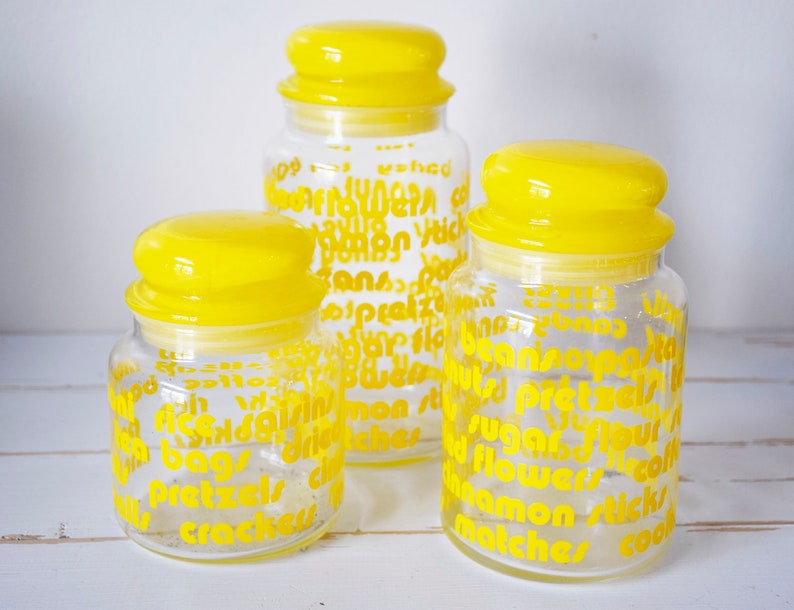 Vintage Yellow Typography Glass Kitchen Canisters Storage Canister