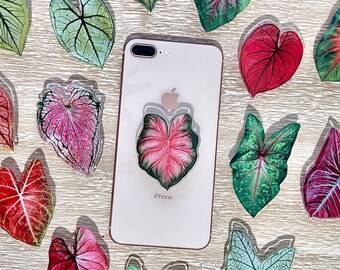 Caladium Phone Grip - Plant Phone Stand - iPhone Accessories - Rare Plant Lover Gifts - Phone Ring  Plant- Syngonium - RETRACTABLE ARM BASE